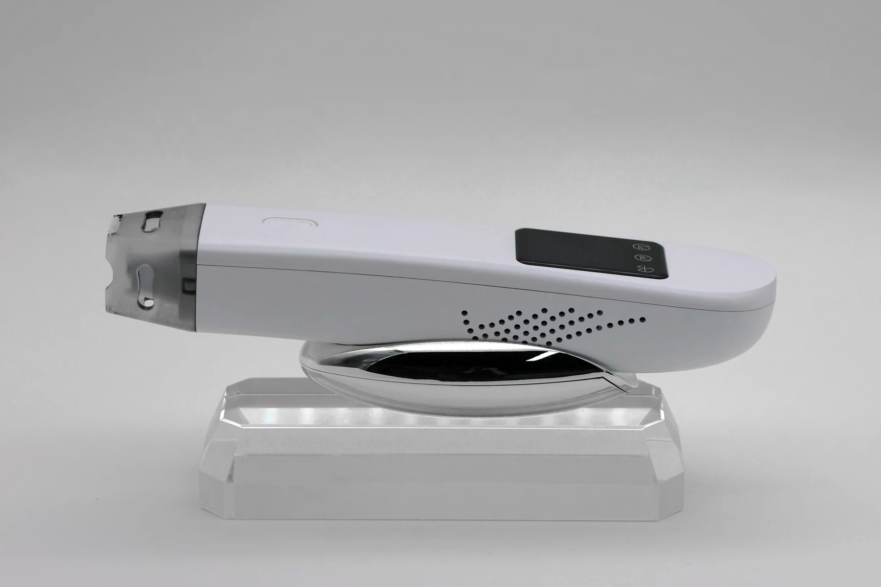 Side profile of the Ultra Cold Jet T33 resting on a clear display stand